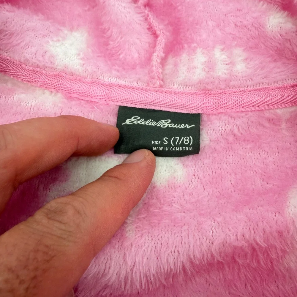 Eddie Bauer Kids Pink Moose Fleece Hooded Robe Size S 7/8 Wilderness PrintBelted